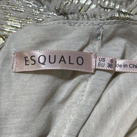 Esqualo Foil Blouson Mini Dress Gold Silver Size 6 Pleats Long Sleeve Animal Pri - Picture 6 of 12
